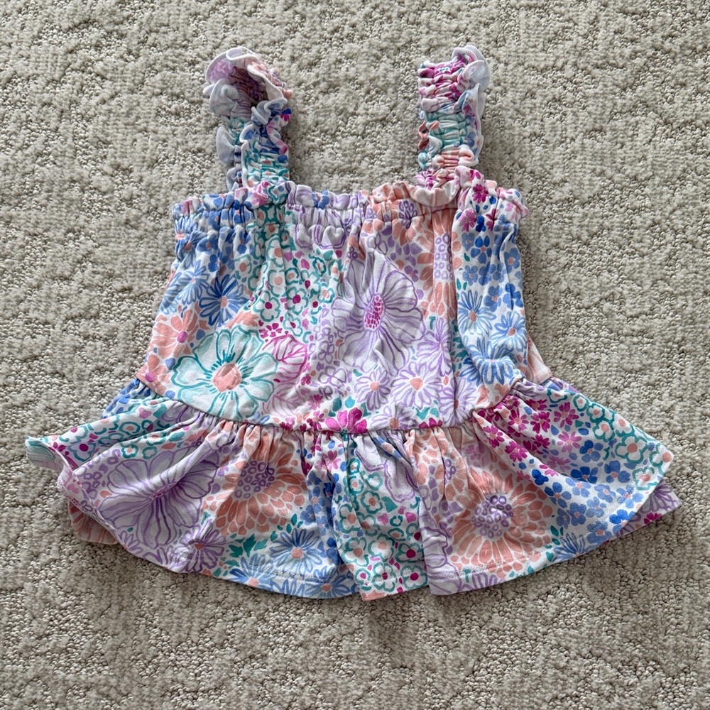 Little Sleepies Doodle Blooms Peplum Flutter Tank